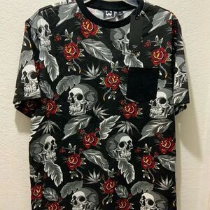 Mens Westy Black Skull And Roses Pocket T-shirt X Large NWT